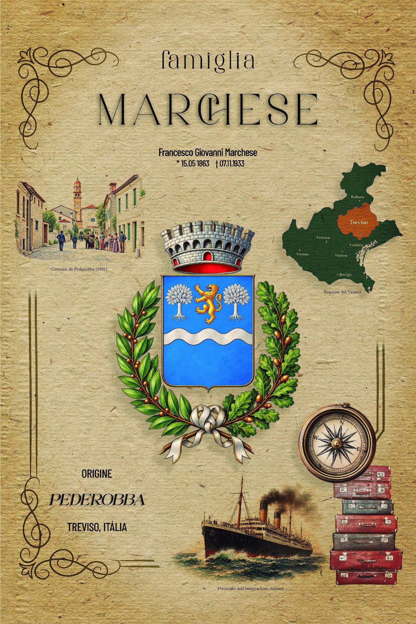 Obra da família Marchese como exemplo de apresentação no tamanho e material escolhidos
